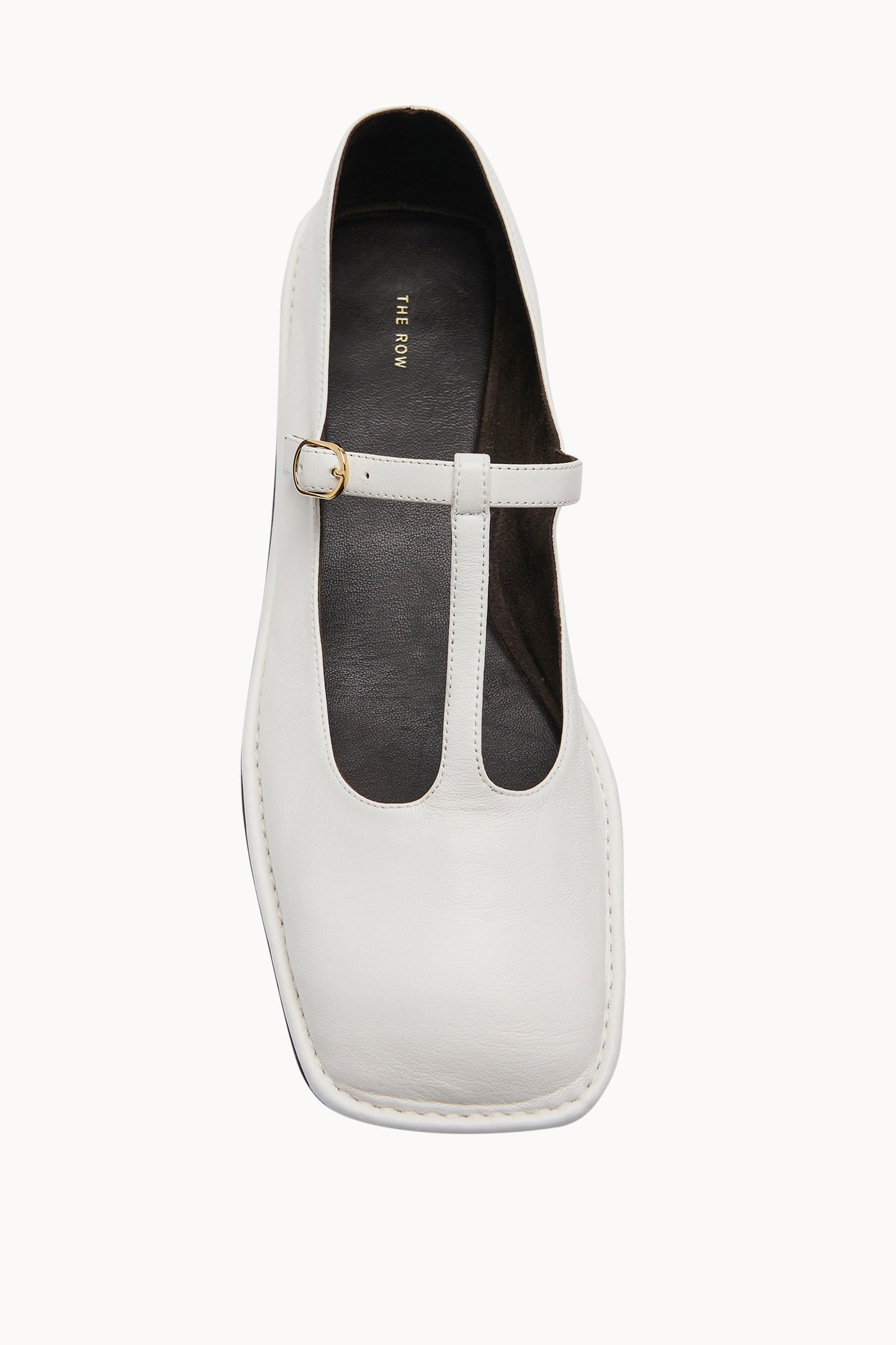 Square T-Strap Flat White in Leather – The Row Square T-Strap Flat White in Leather – The Row