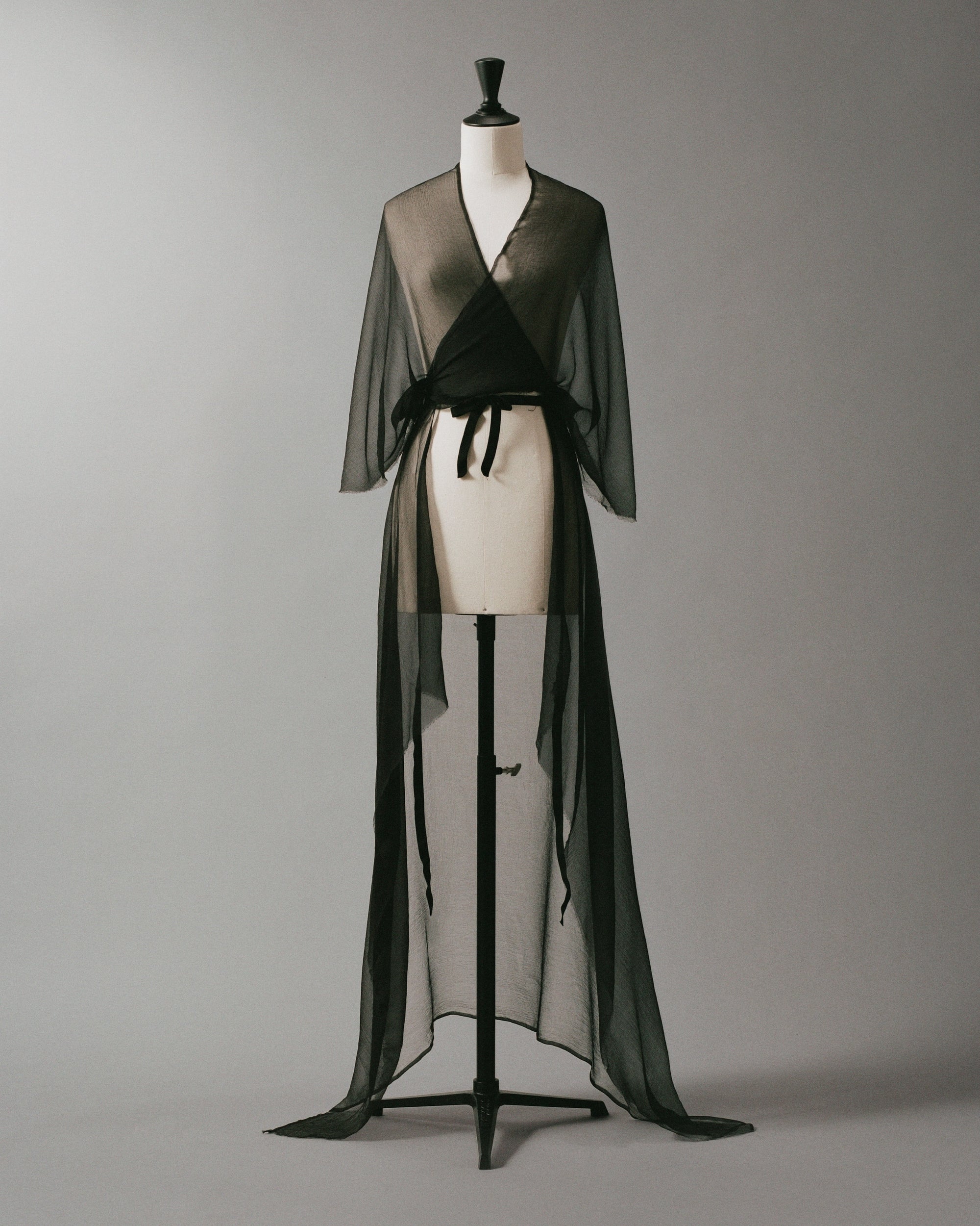Documented Semi Couture Artisanal Line, Black Versatile Silk Mousseline Wrap, 1997