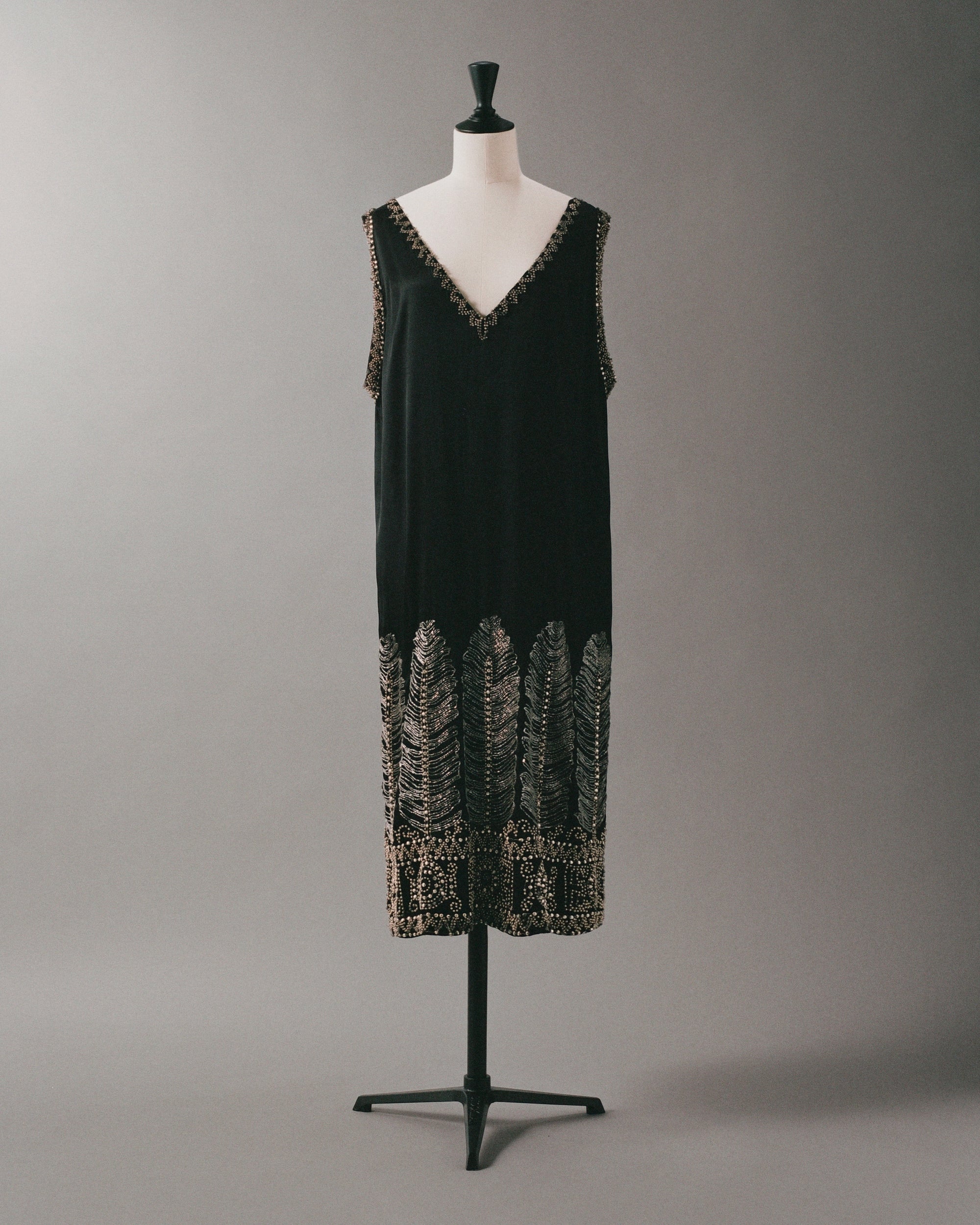 Rare Beaded Black Silk Flapper Dress, 1925